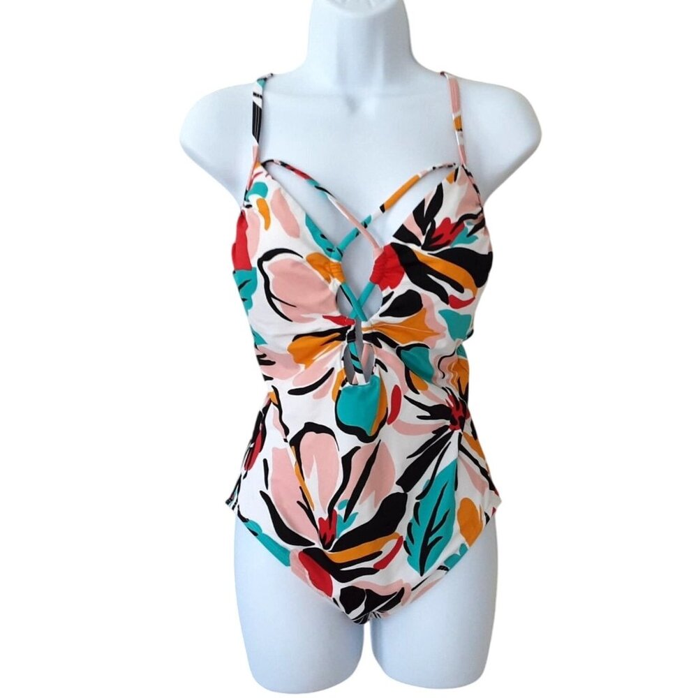 Beach Betty Womens Floral One-Piece Swimsuit Medium Keyhole Multicolor Print